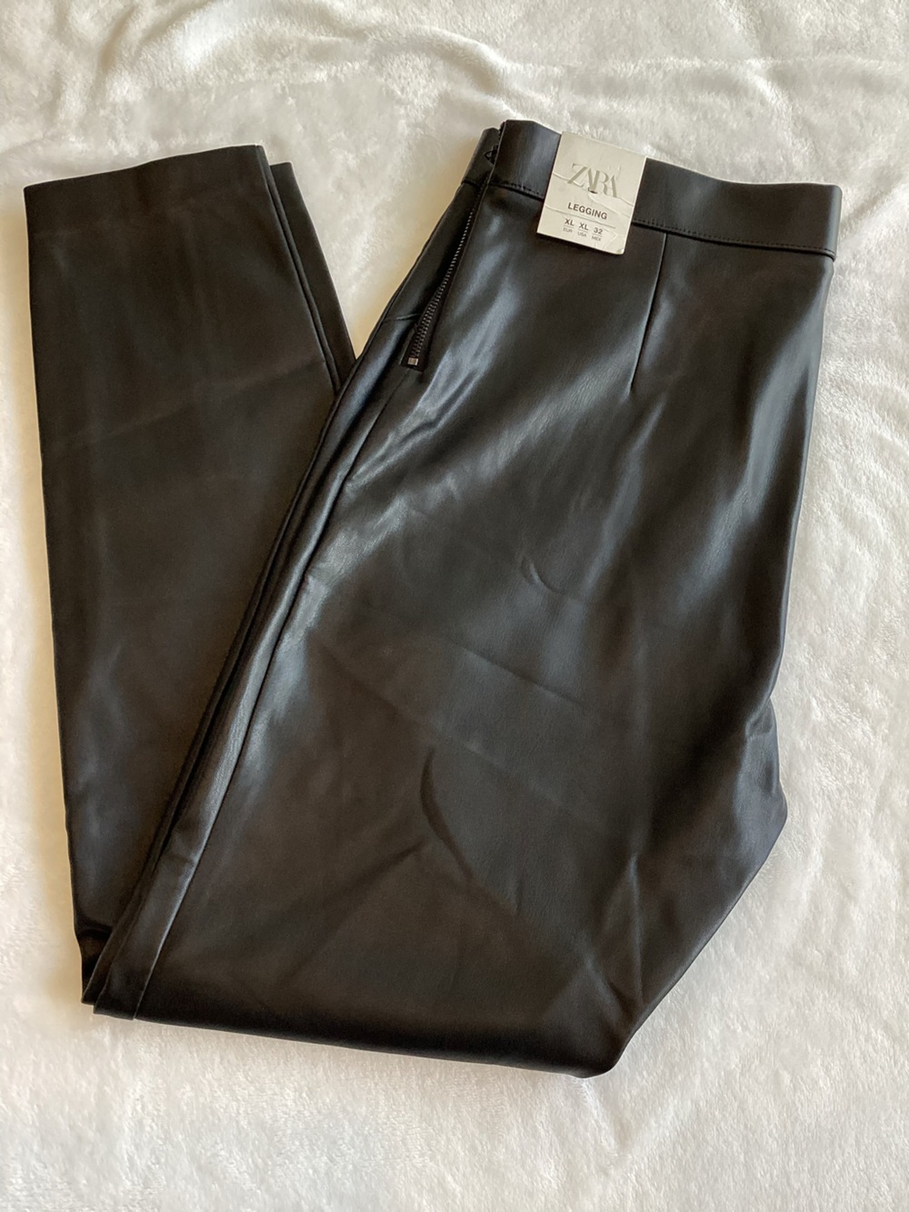 Zara Faux-Leather Legging Mid-Rise Side-Zip Pant New Black XL